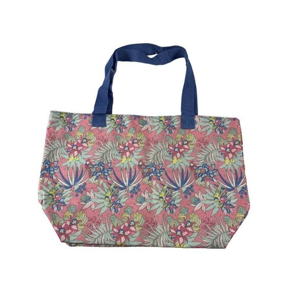 Talbots Tropical Print Logo Tote Bag Pink Periwinkle Beach Pool Shopping NWT - Picture 2 of 8